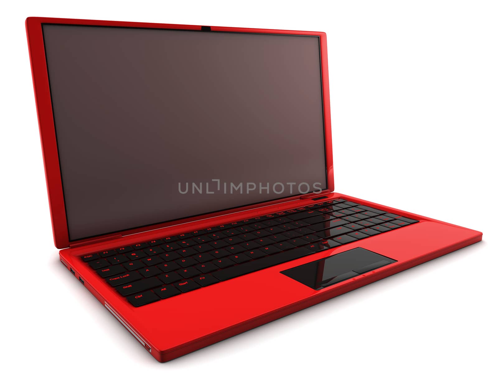 A 3D render of a red laptop isolated on white