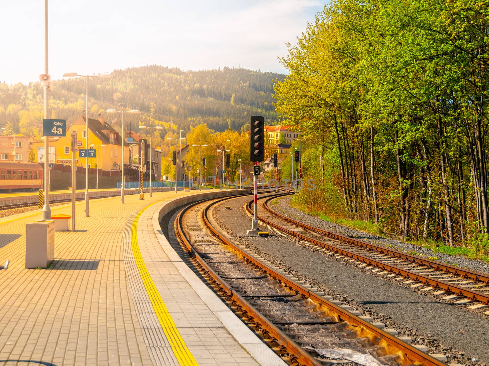 Train station platform in Tanvald, Czech Republic.