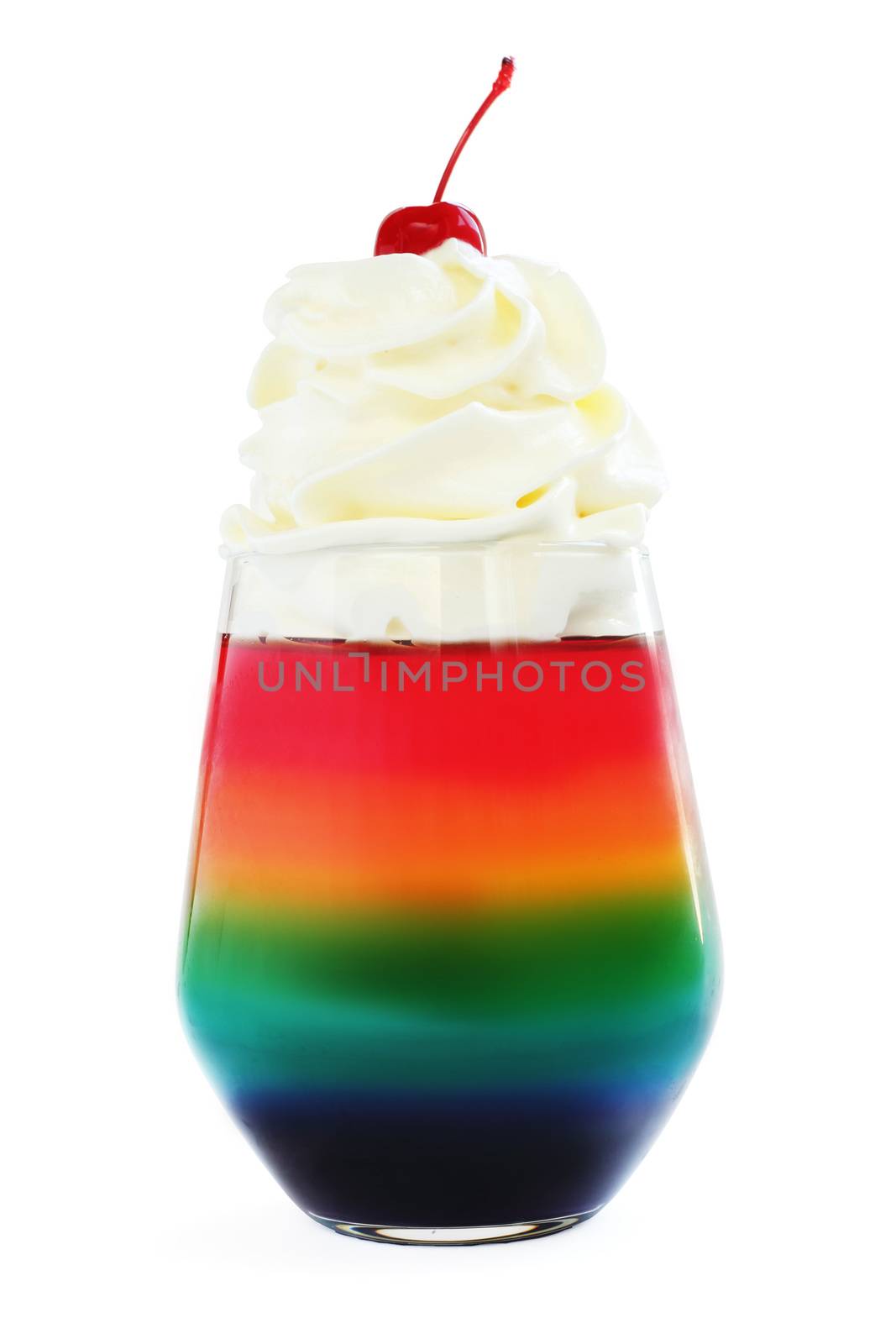 Rainbow Jello dessert with whipped cream by destillat