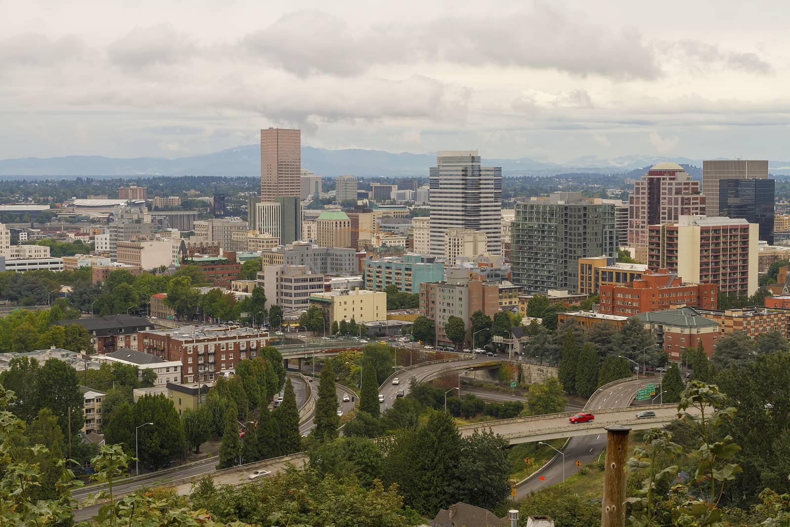 Portland Oregon Downtown Cityscape by Freeway by Davidgn