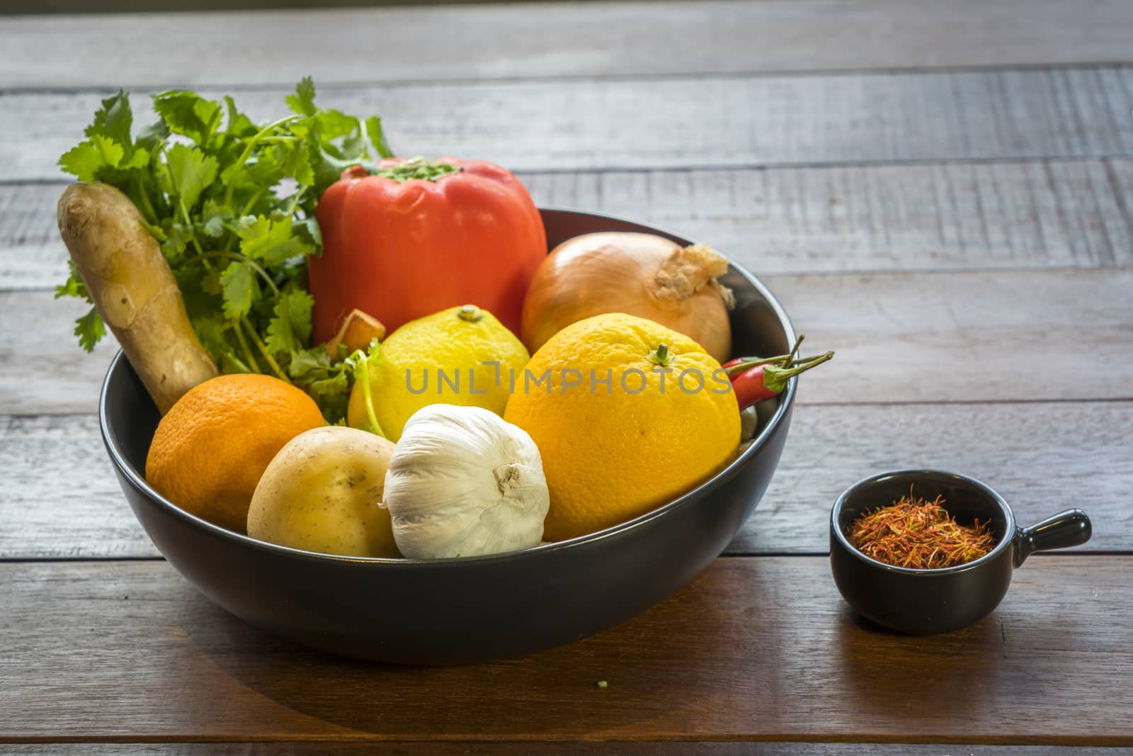 Fresh vegetables in a tray, Courgettes, onion, orange, lemon, tomato, potato