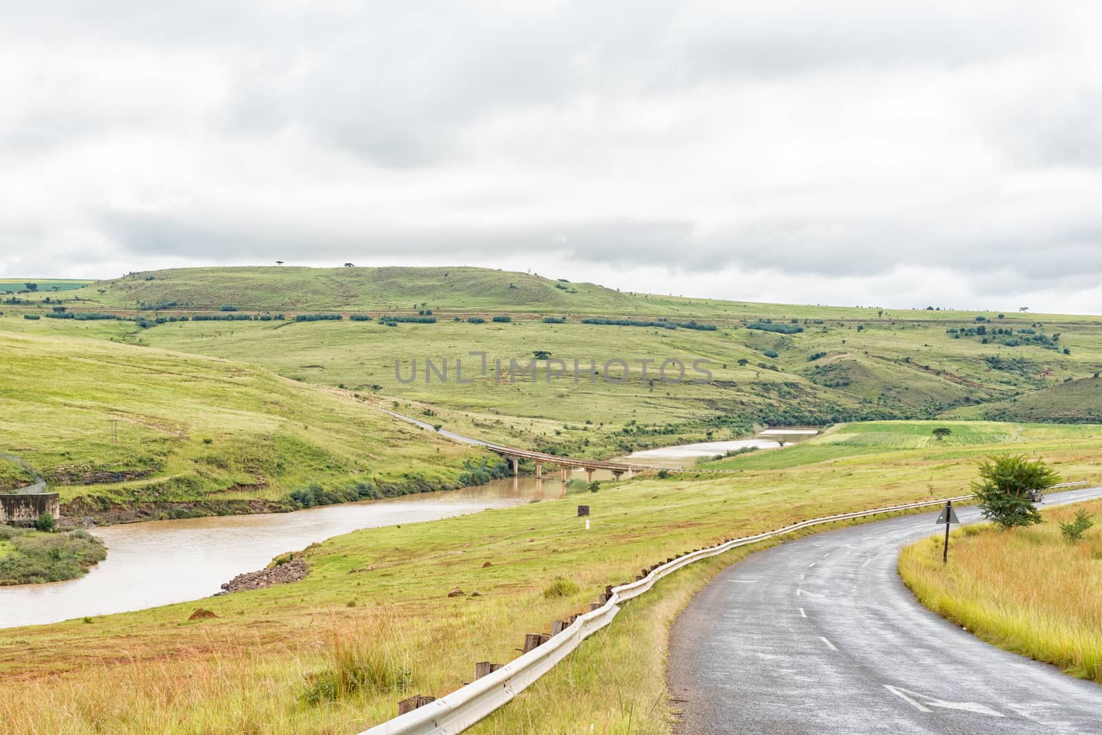 The road bridge over the Tugela River below Woodstock Dam wall near Bergville in the Kwazulu-Natal Province