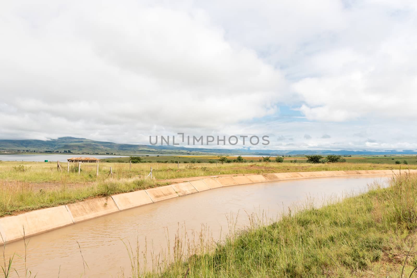 The Tugela-Vaal Water Scheme canal, built in 1995, at the Woodstock Dam Near Bergville in the Kwazulu-Natal Province