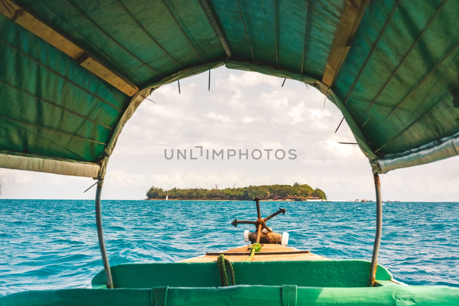 Nice view inside the boat of Prison island,Zanzibar Tanzania,sunny day.