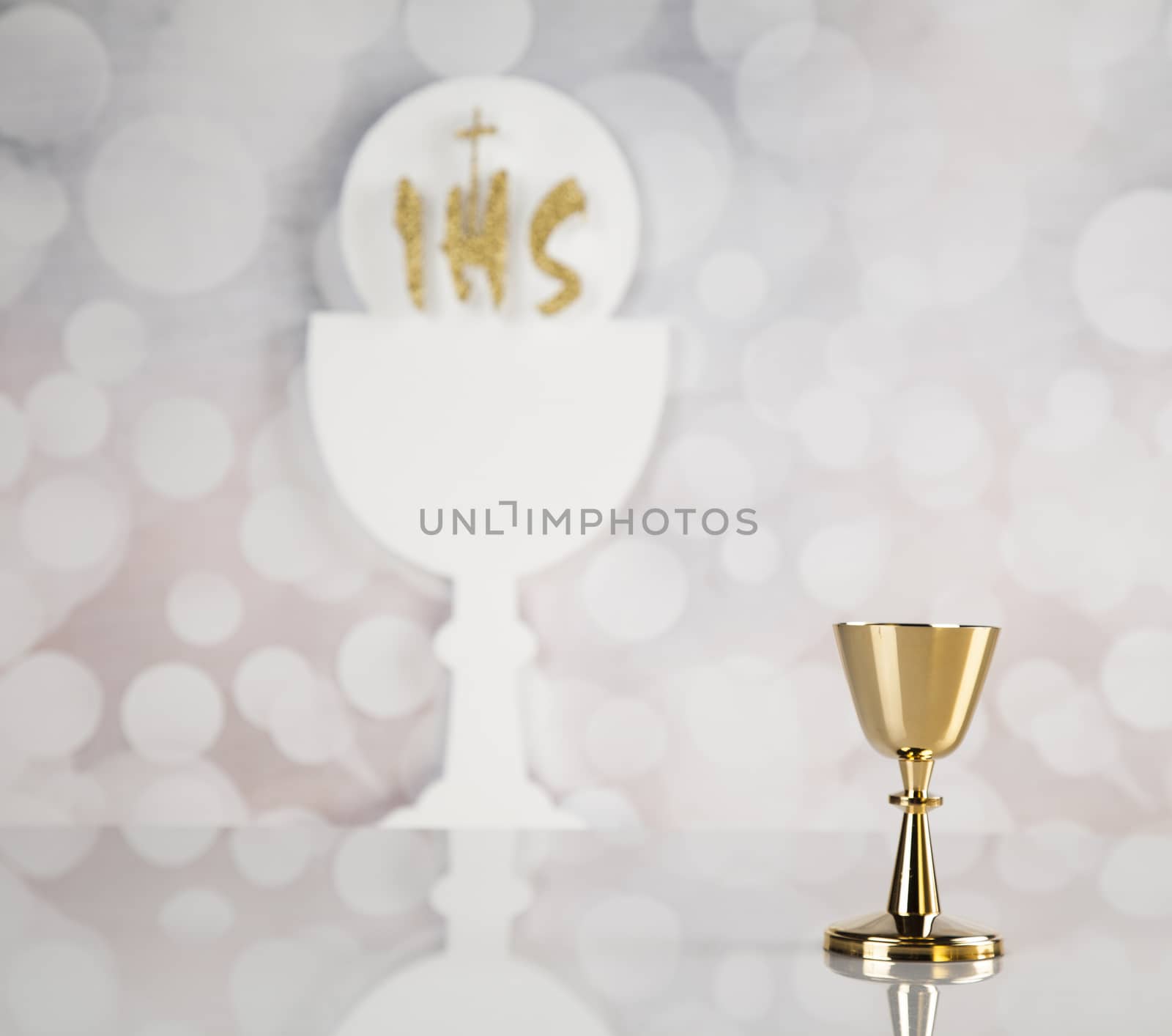 Holy communion for christianity religion, elements on white back by JanPietruszka