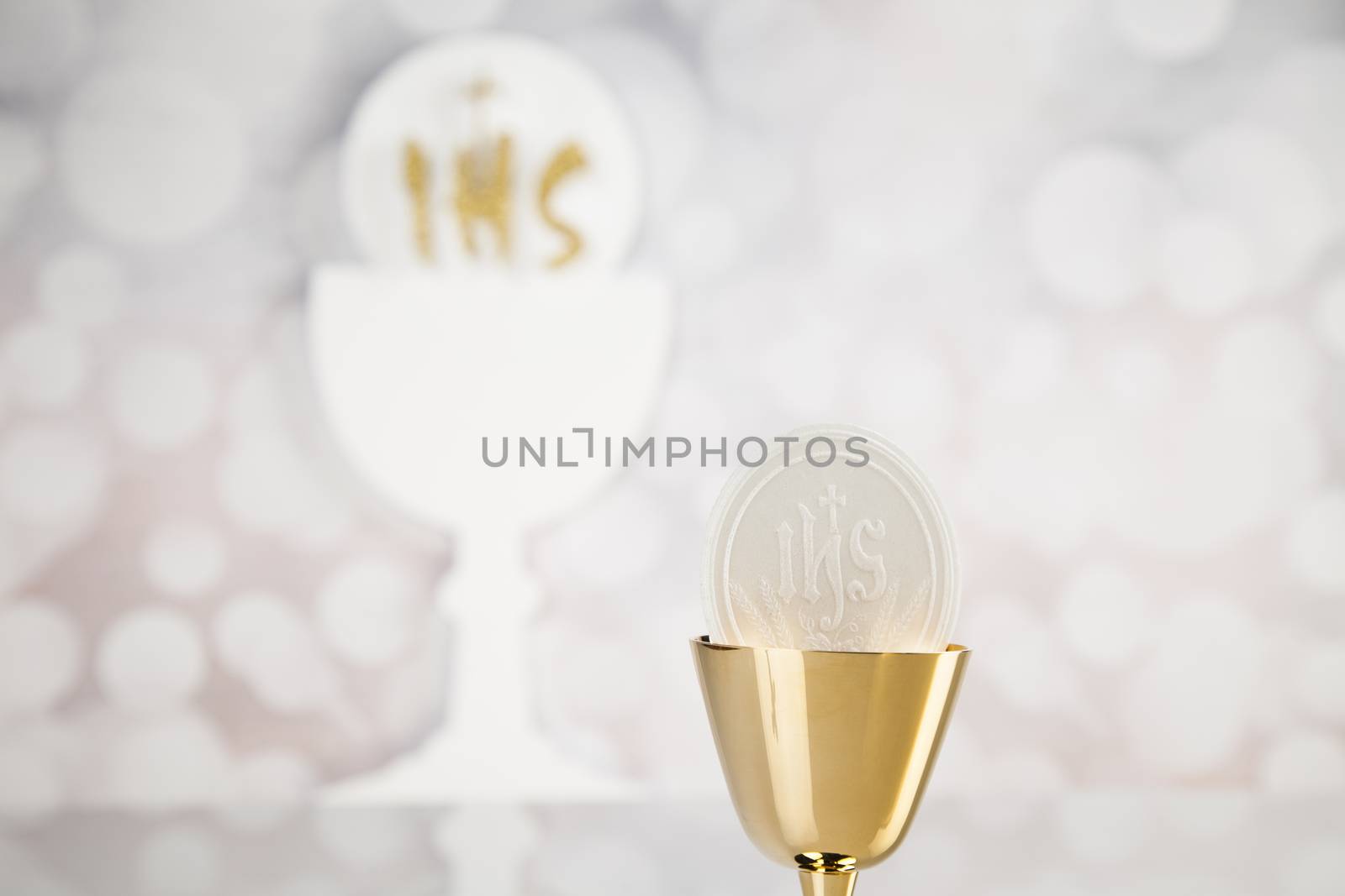 Holy communion elements on white background