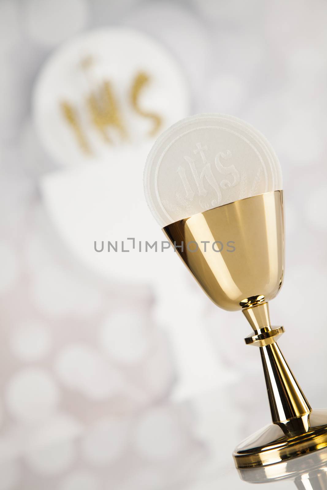 Holy communion elements on white background