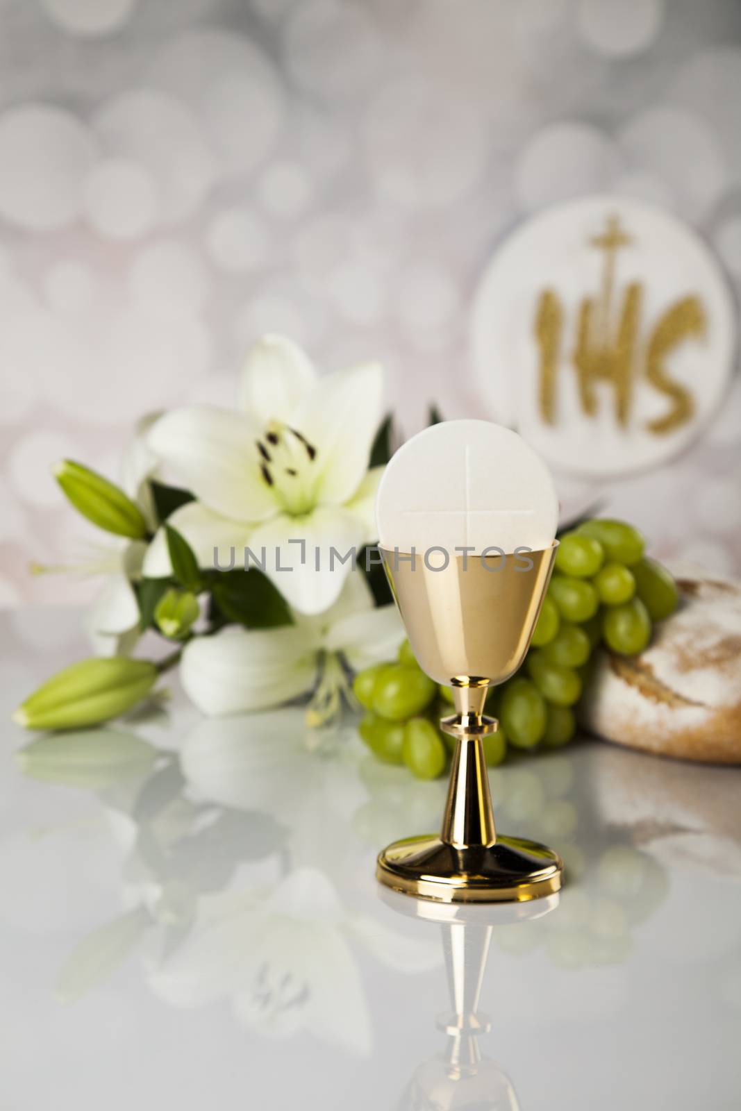 Eucharist symbol of bread and wine, chalice and host, First comm by JanPietruszka