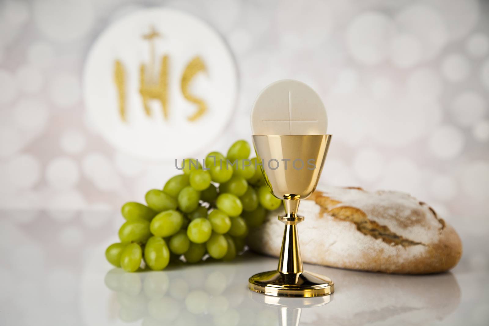 Holy communion elements on white background