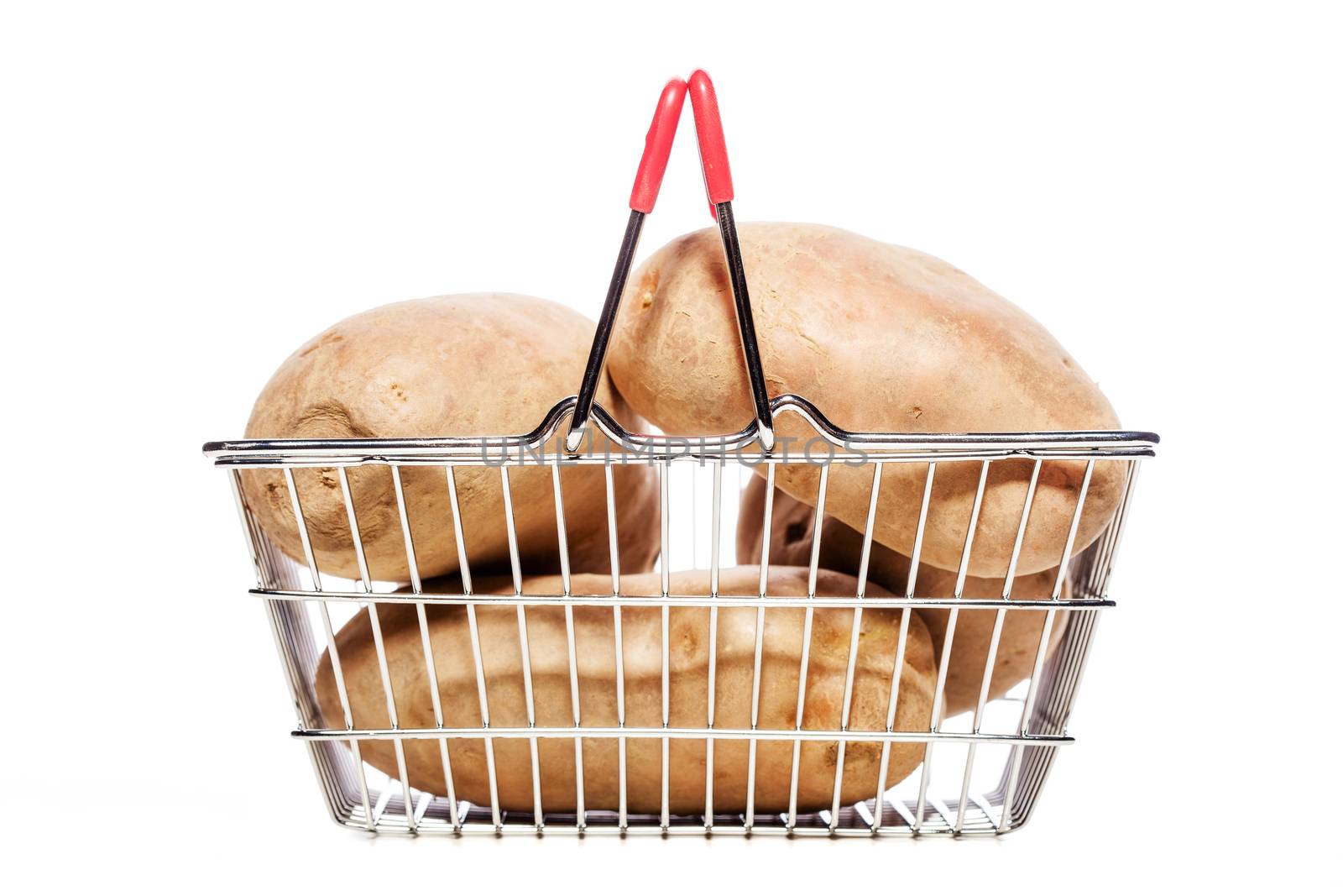 potatoes in a tiny metal shopping basket