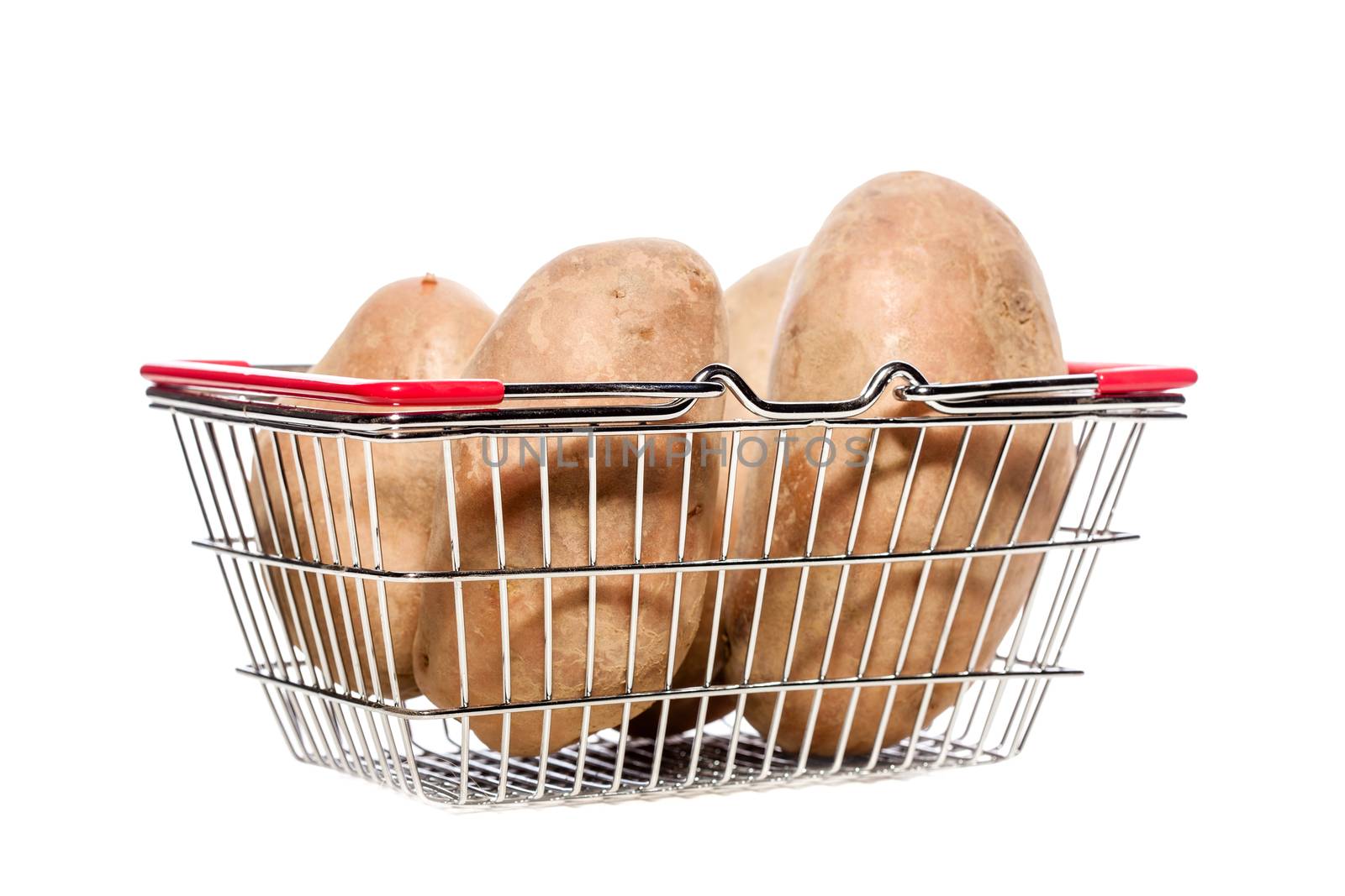 potatoes in a tiny metal shopping basket