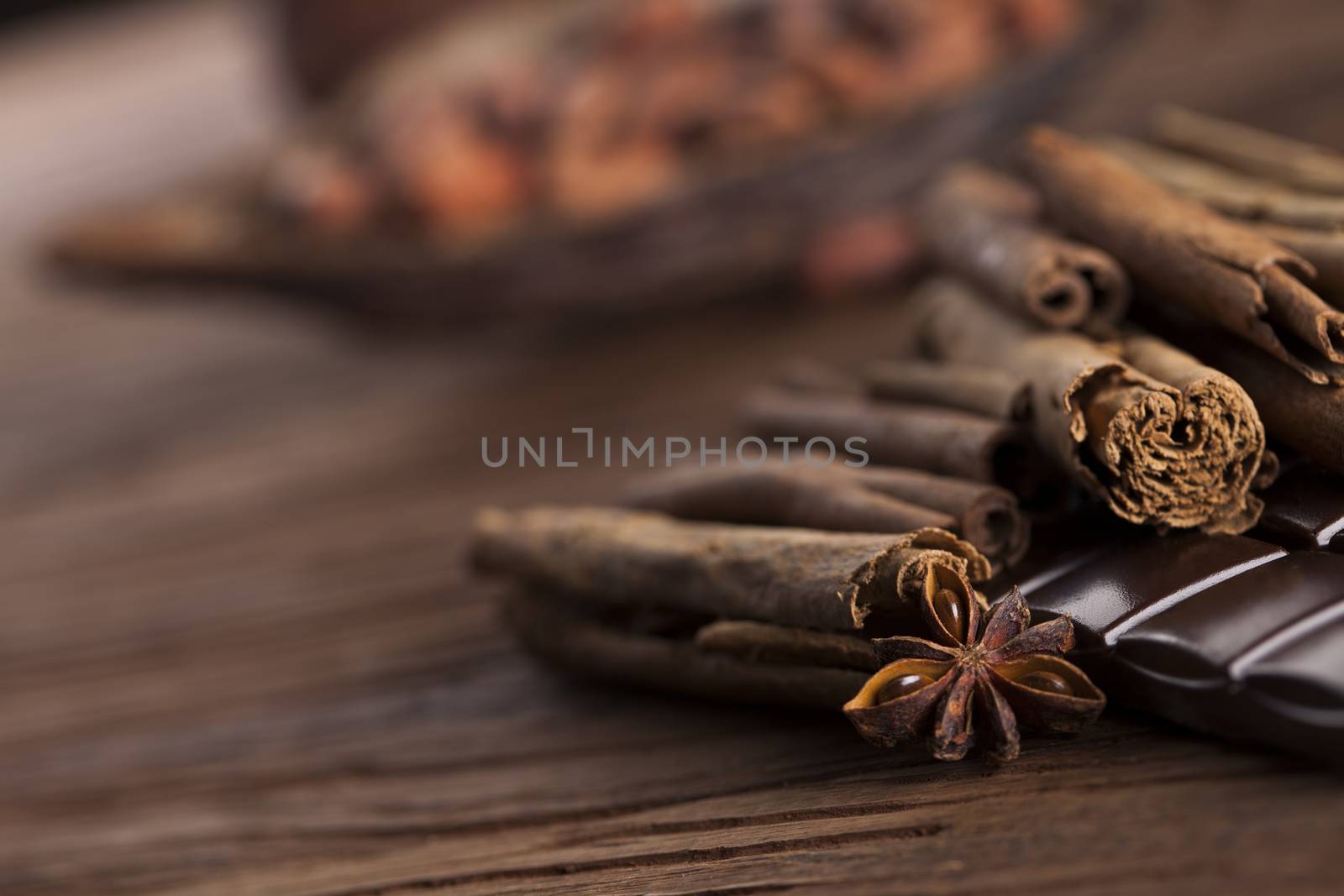 Cinnamon and anise, Dark chocolate with candy sweet by JanPietruszka