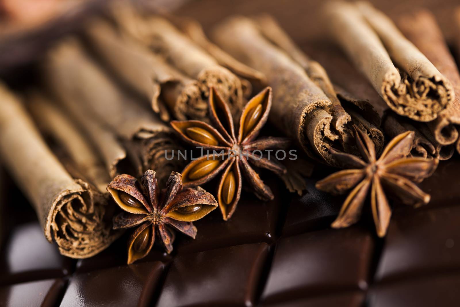 Cinnamon and anise, Dark chocolate with candy sweet by JanPietruszka