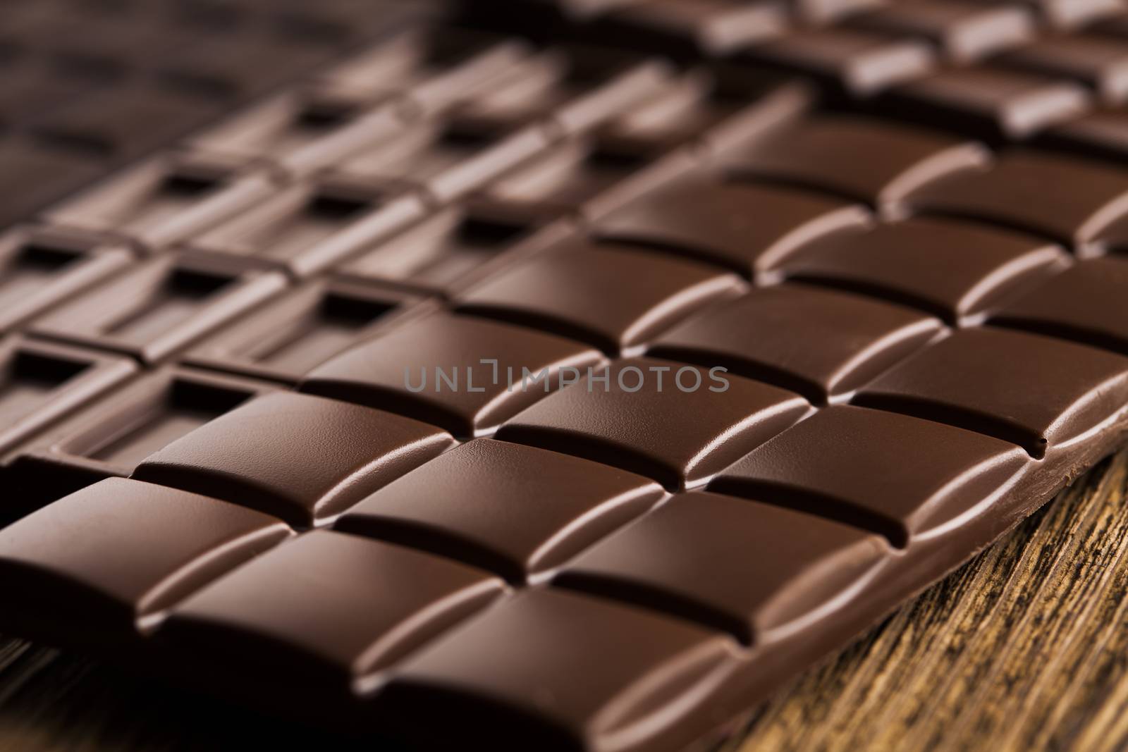 Chocolate , candy sweet, dessert food on wooden background