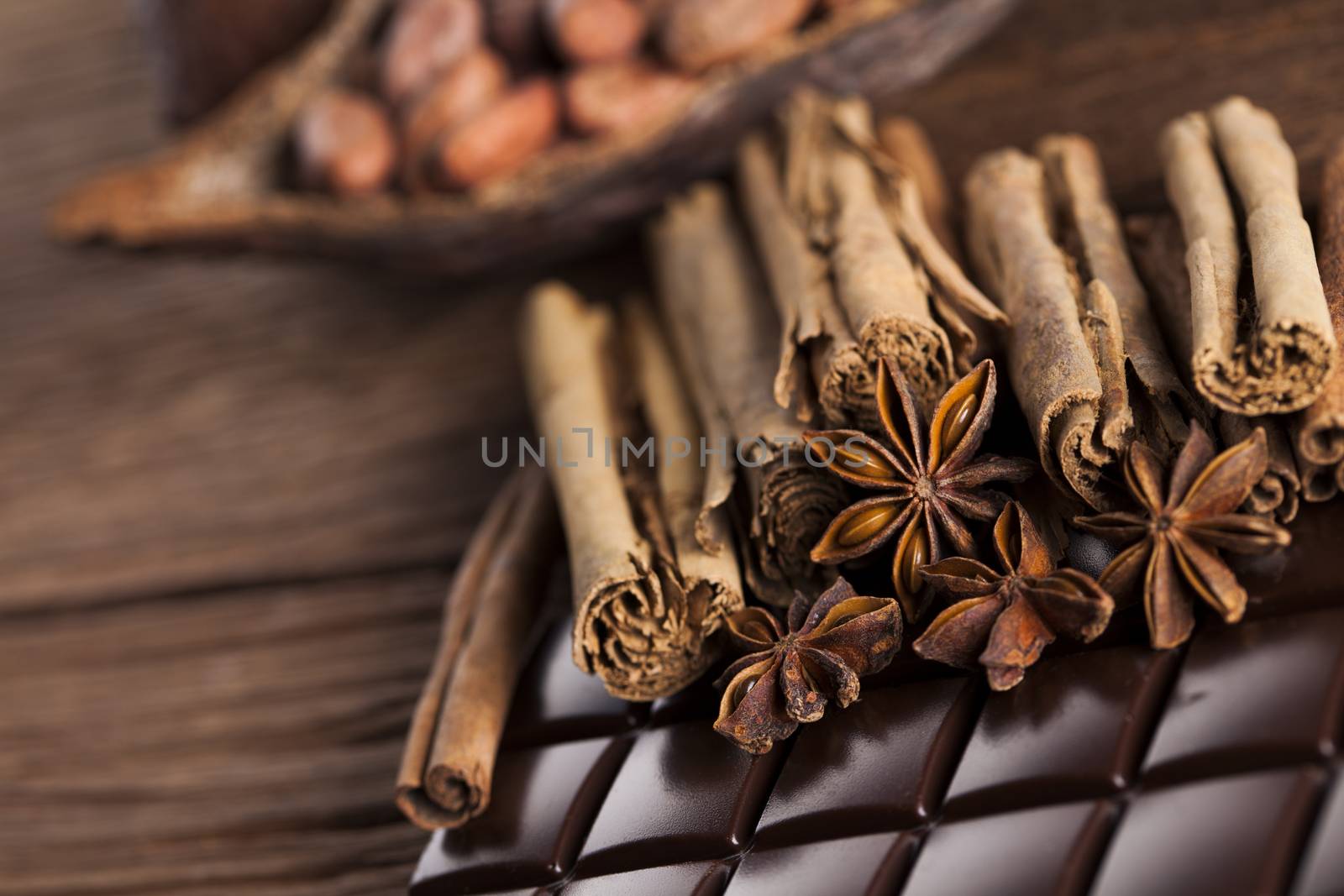 Bars Chocolate , candy sweet, dessert food on wooden background