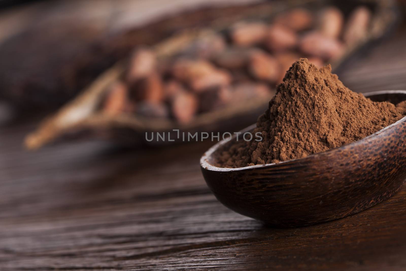 Cacao beans and powder and food dessert background