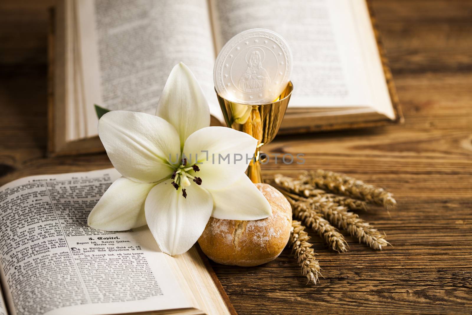 Holy Communion Bread, Wine for christianity religion by JanPietruszka