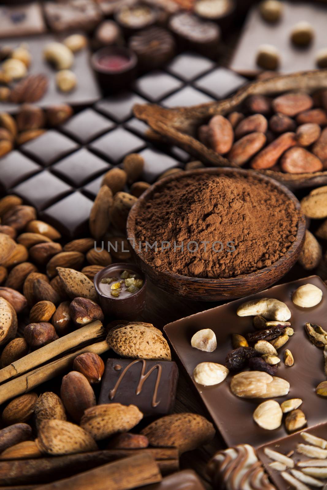 Chocolate sweet, cocoa and food dessert background