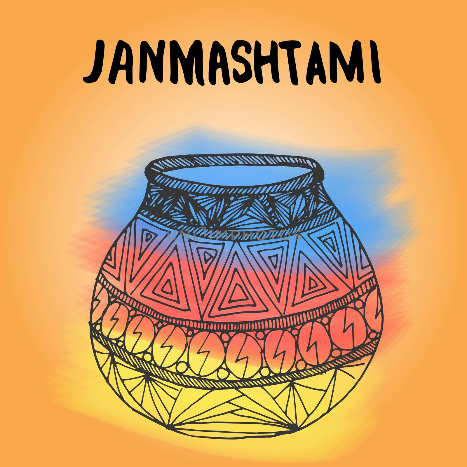 Happy Janmashtami indian fest. Dahi handi on Janmashtami, celebrating birth of Krishna. Template for creative flyer, banner, greeting cards.