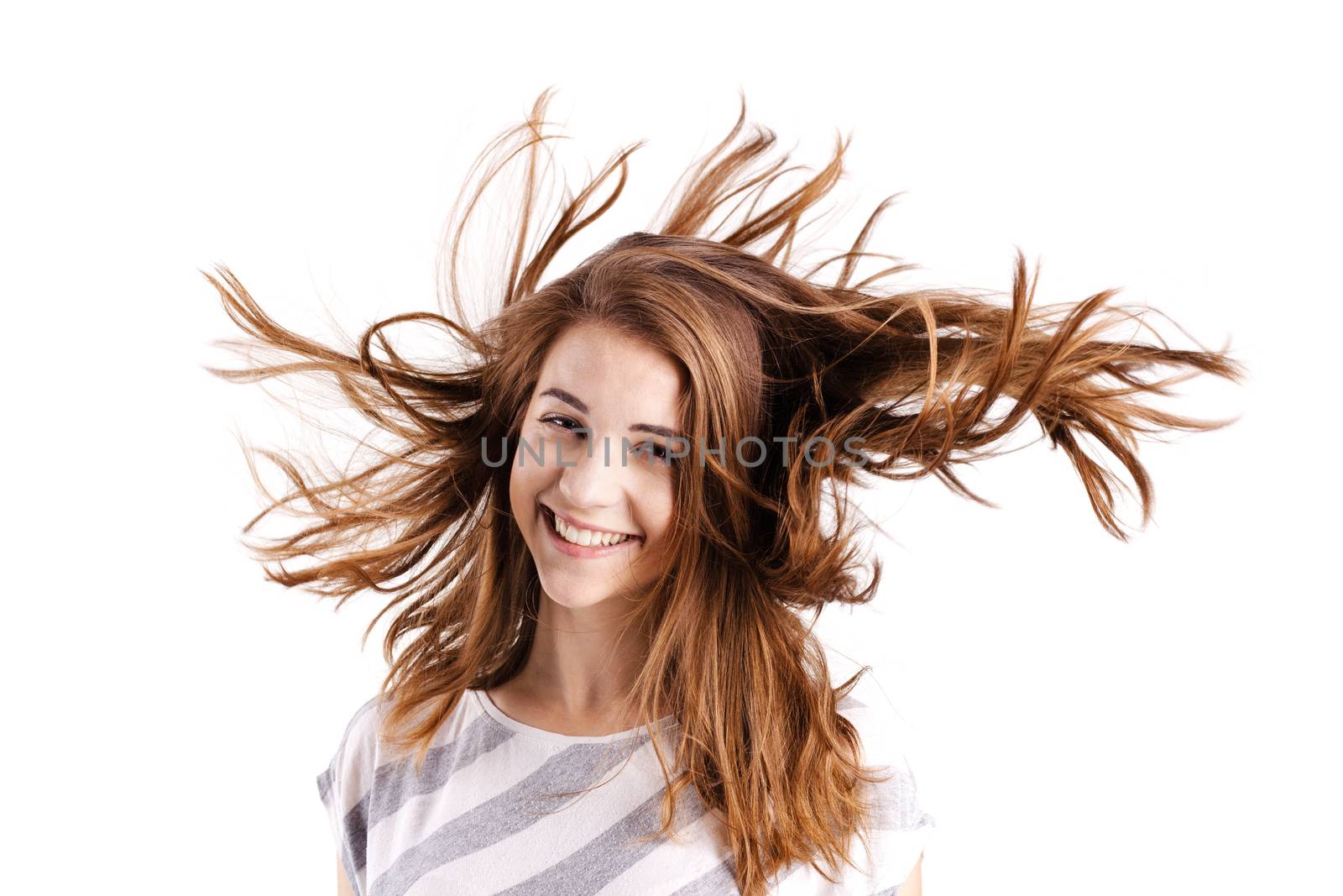 portrait of a beautiful girl with waving hair