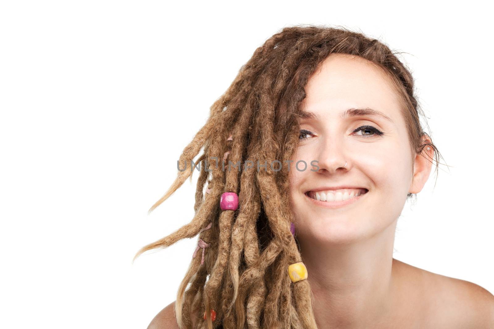 portrait of a caucasian girl with dreadlocks hairstyle