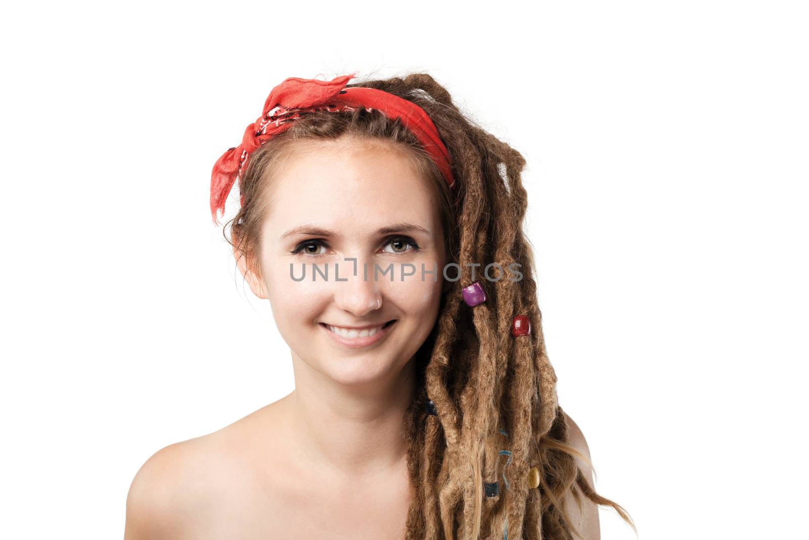 portrait of a caucasian girl with dreadlocks hairstyle