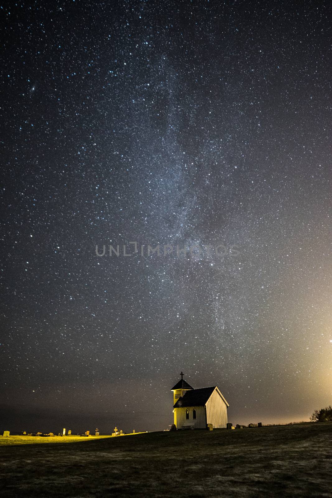 Old church beneath Milky Way