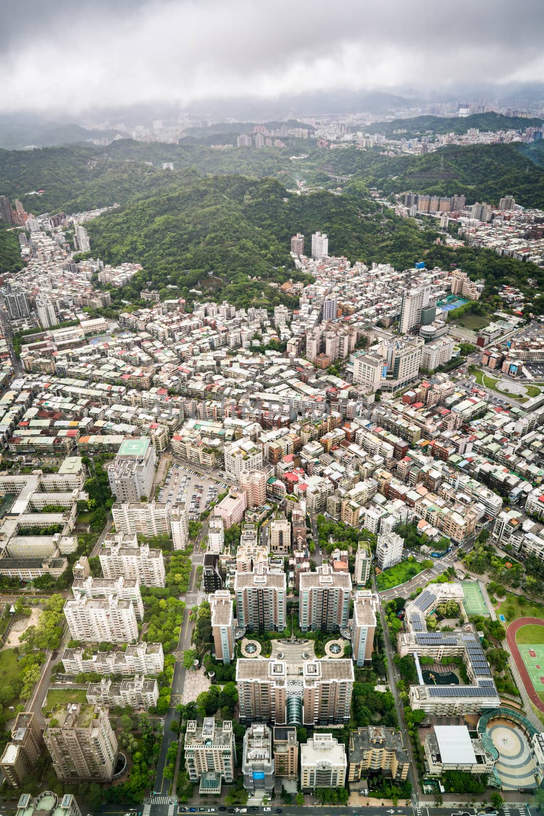 Aerial view of Taipei city from a skyscrapper