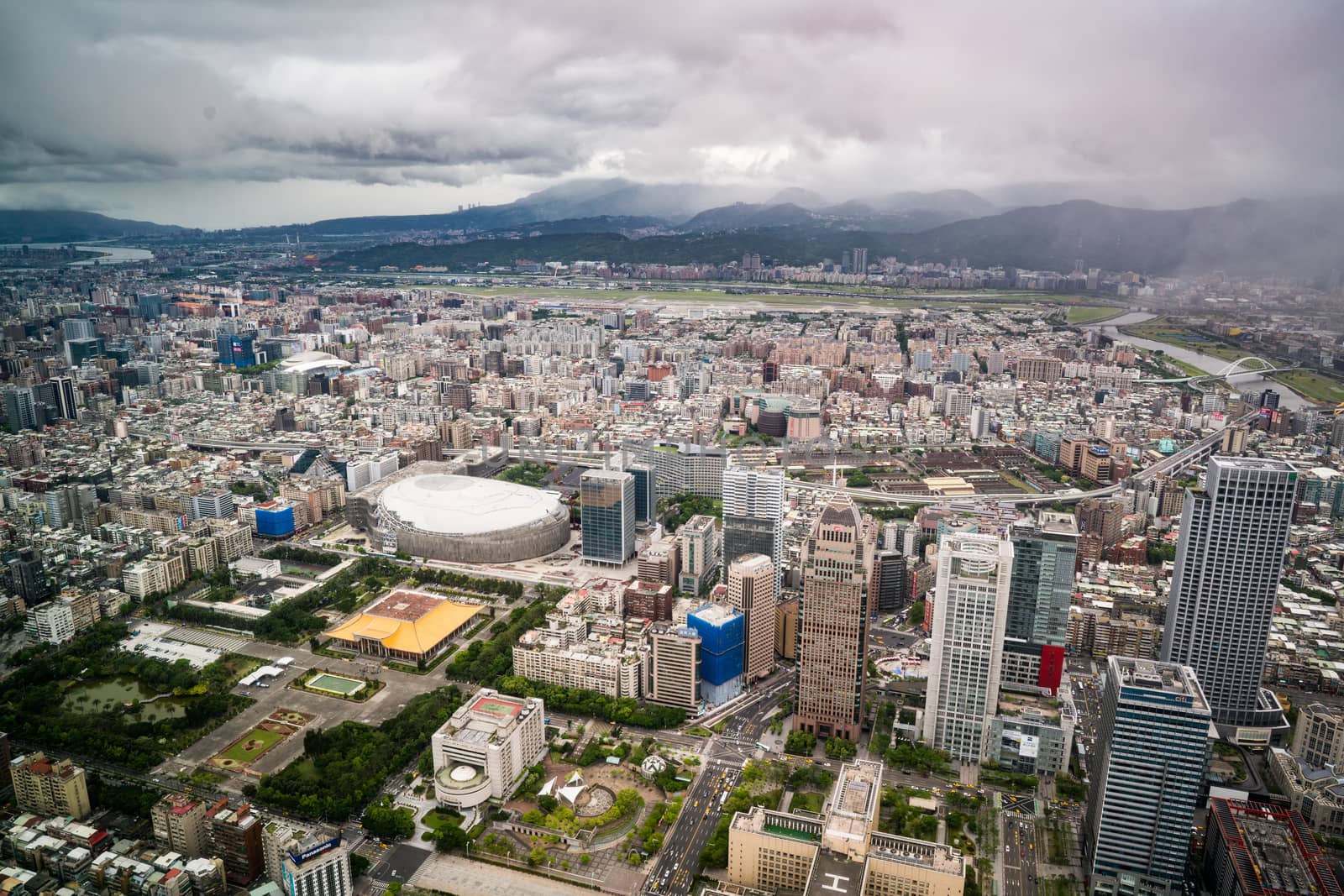 Aerial view of Taipei city from a skyscrapper