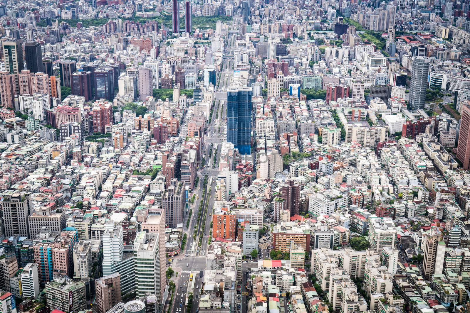 Aerial view of Taipei city from a skyscrapper