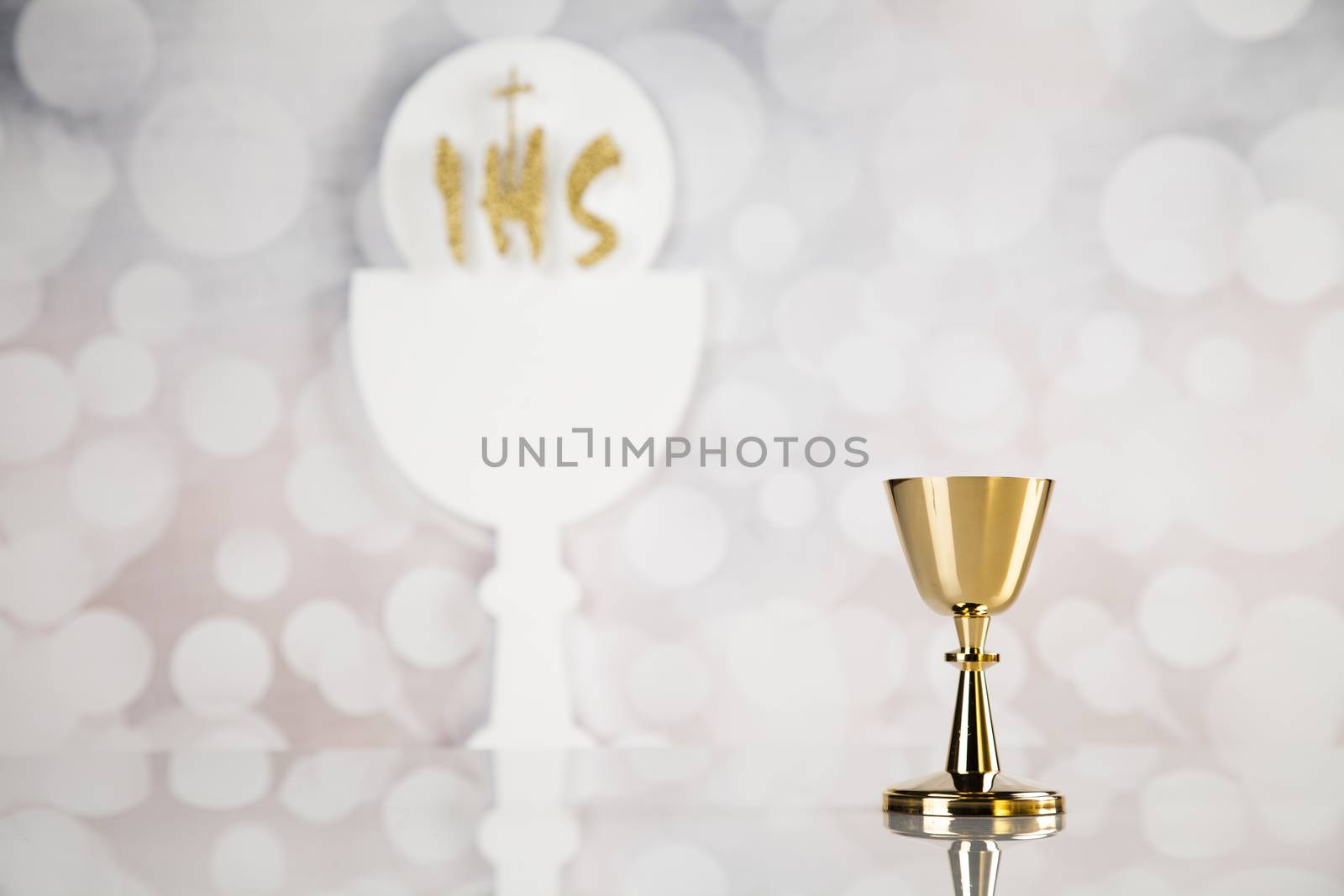 Holy communion elements on white background