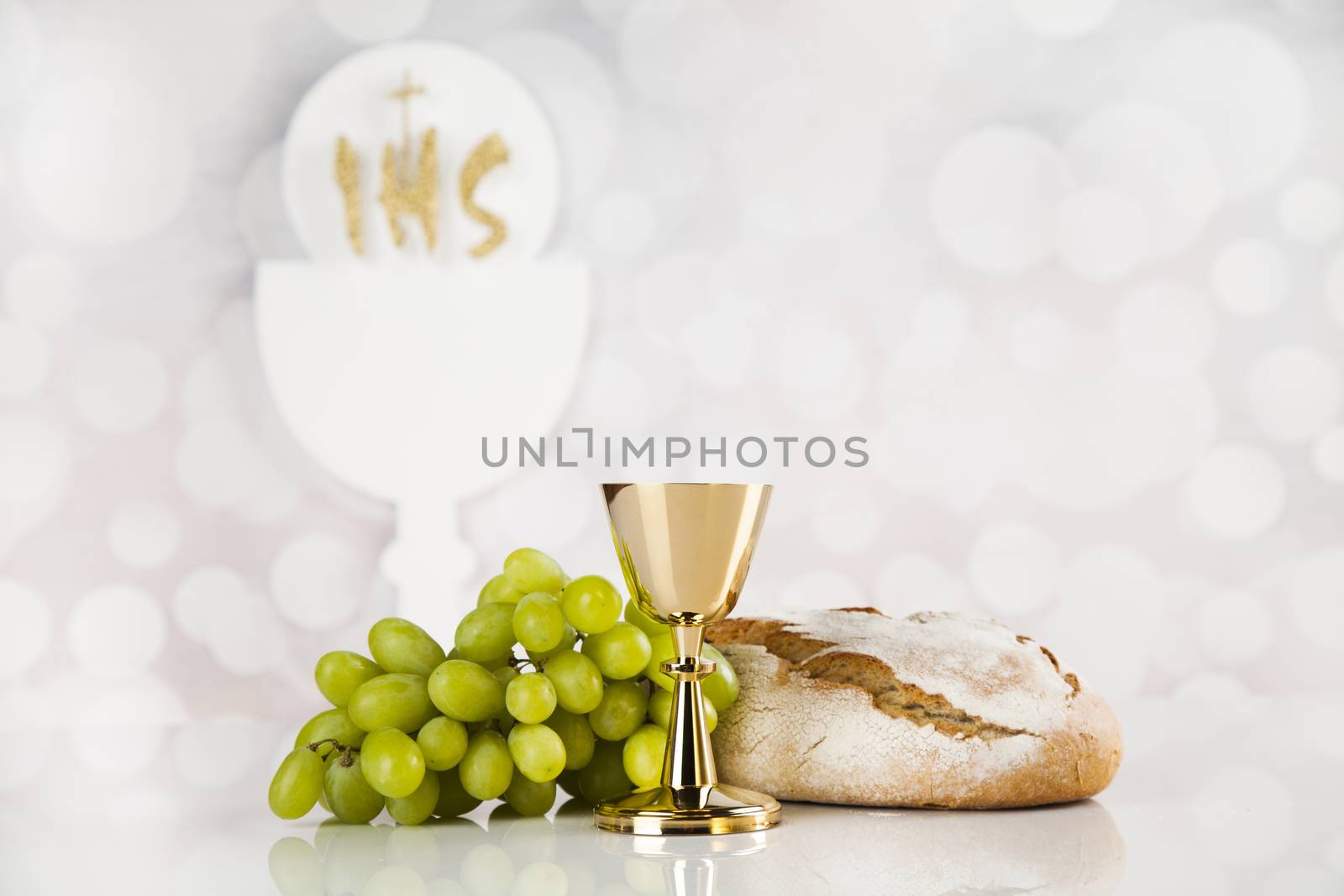 Holy communion elements on white background