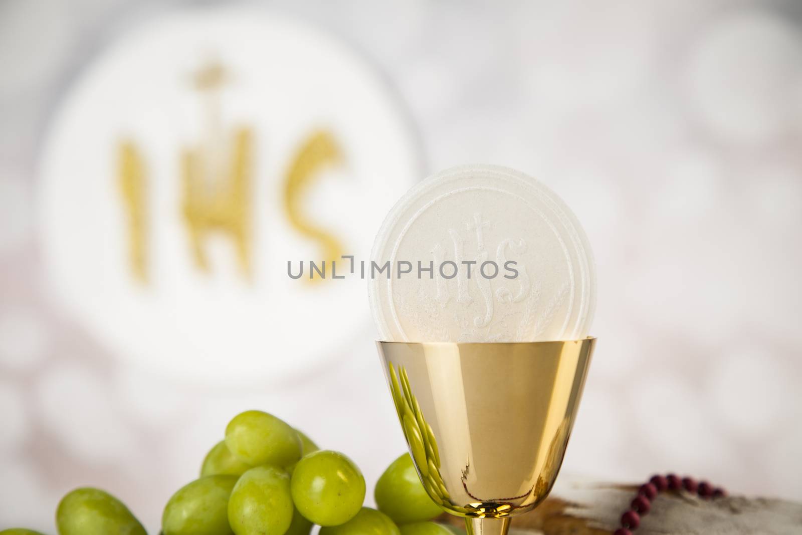 Holy communion elements on white background