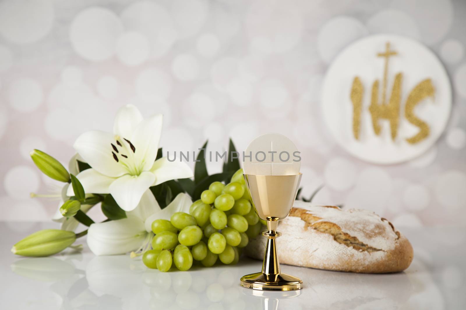 Eucharist symbol of bread and wine, chalice and host, First comm by JanPietruszka