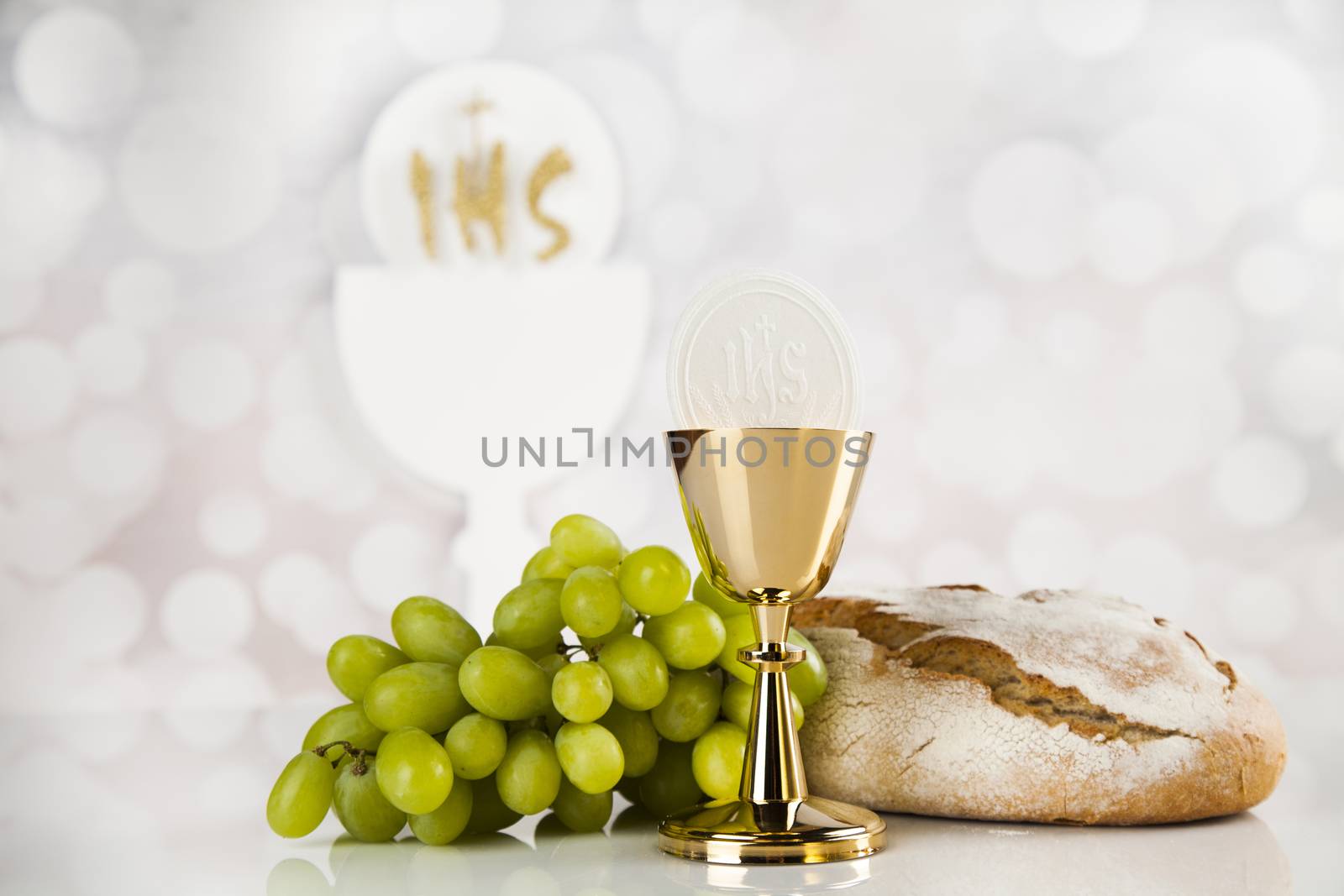 Holy communion elements on white background