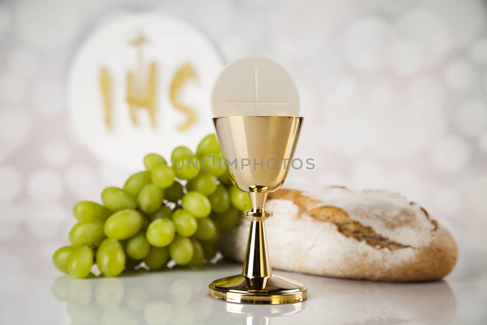 Holy communion for christianity religion, elements on white back by JanPietruszka