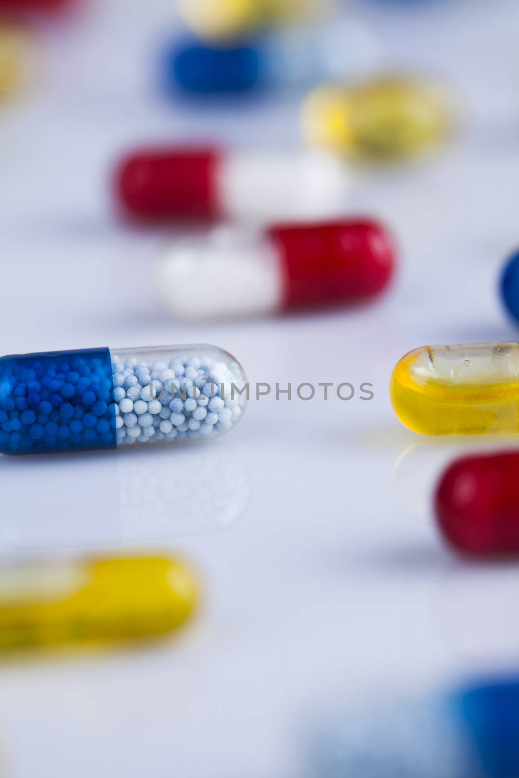 Composition with variety of drug pills background by JanPietruszka