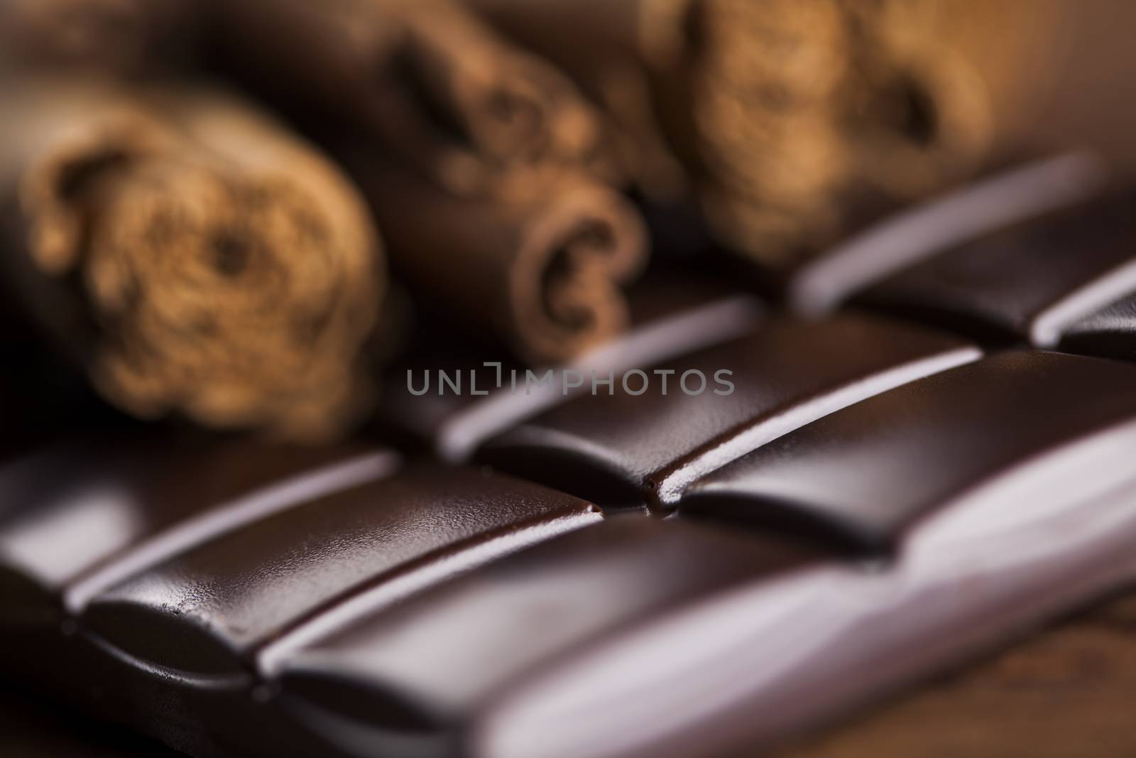 Bars Chocolate , candy sweet, dessert food on wooden background