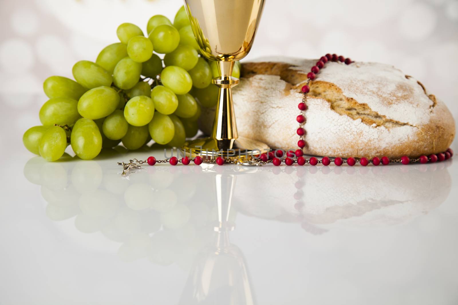 Holy communion elements on white background