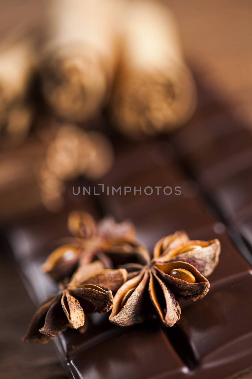 Bars Chocolate , candy sweet, dessert food on wooden background