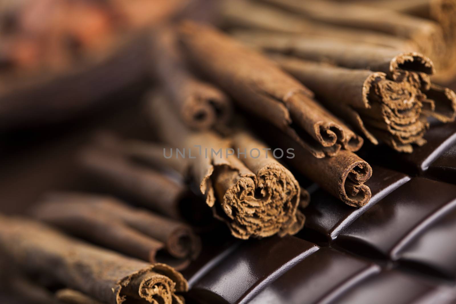 Cinnamon, Dark chocolate with candy sweet by JanPietruszka