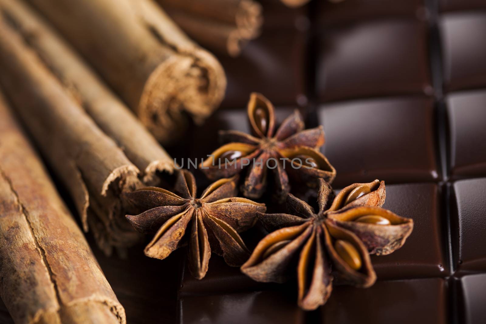 Bars Chocolate , candy sweet, dessert food on wooden background