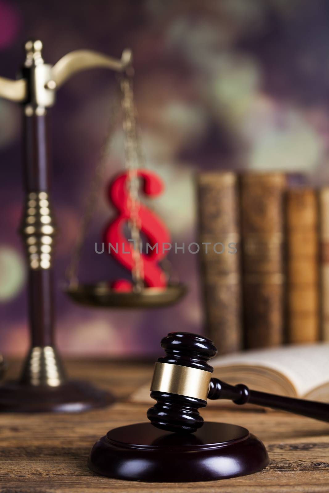 Law wooden gavel barrister, justice concept, legal system concep by JanPietruszka