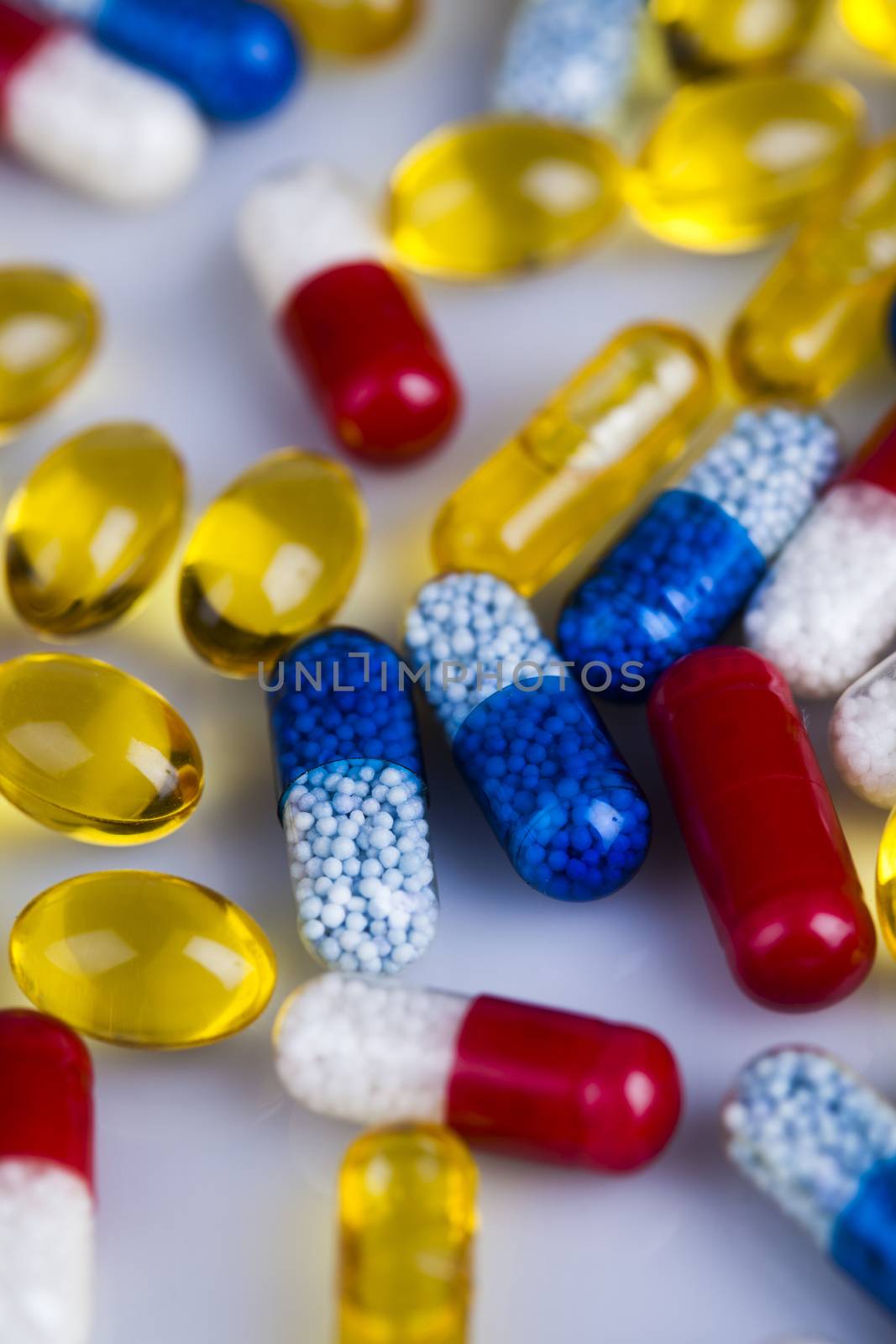 Composition with variety of drug pills background by JanPietruszka