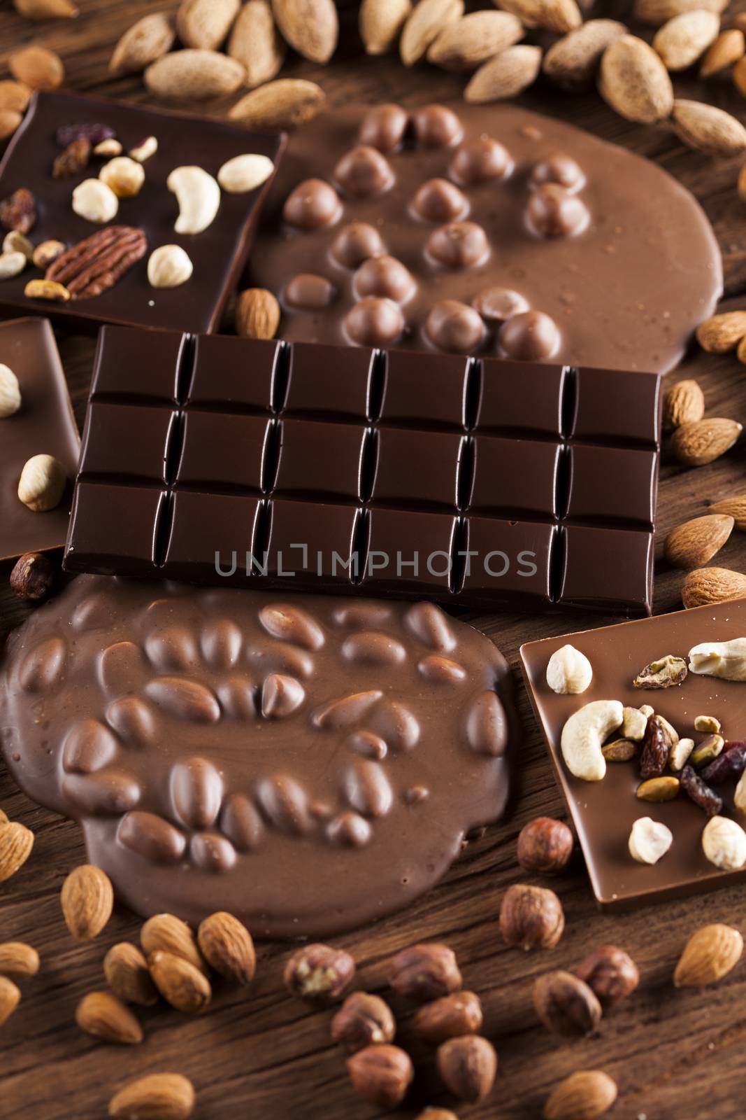 Bars Chocolate , candy sweet, dessert food on wooden background by JanPietruszka
