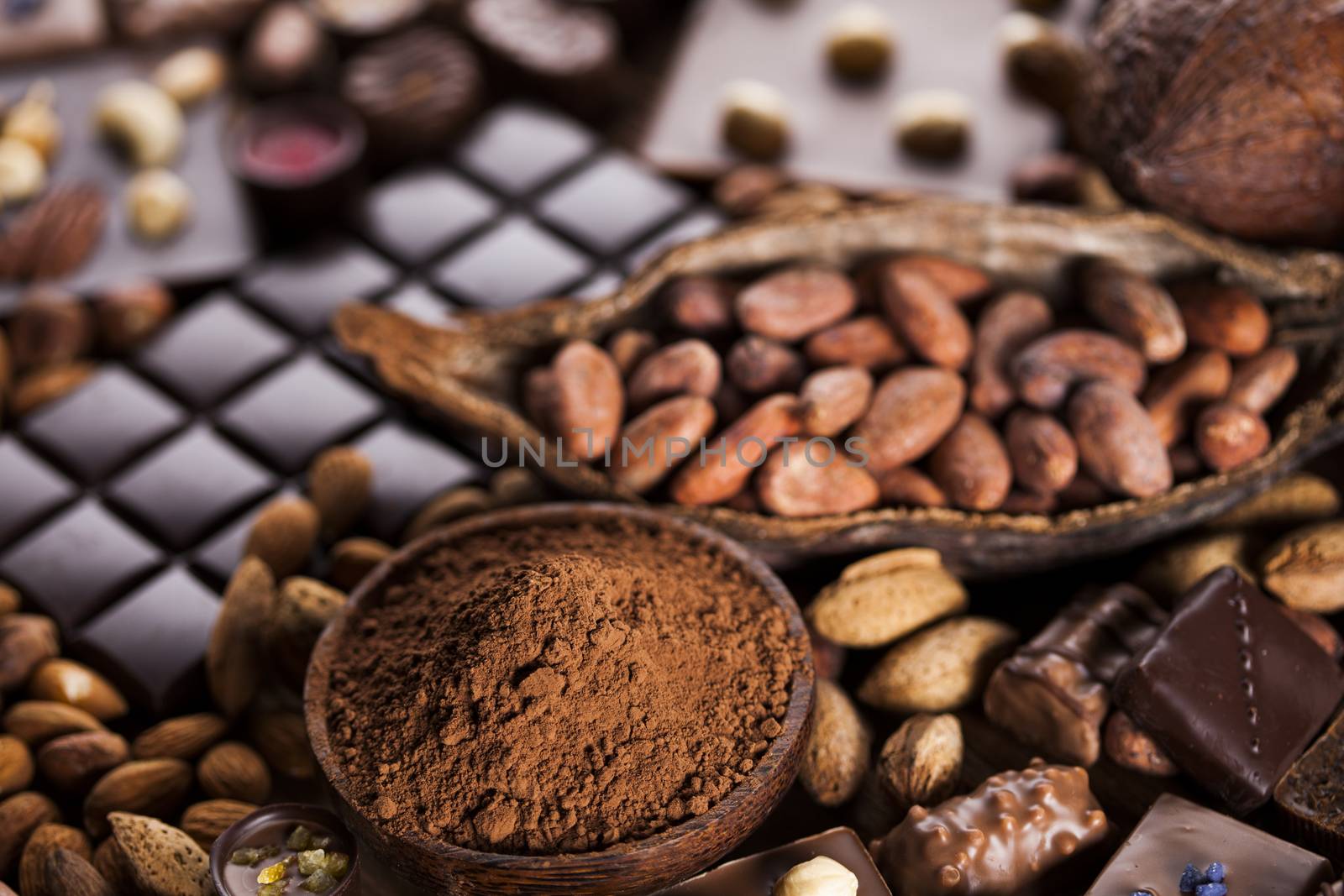 Aromatic cocoa, powder and Dark chocolate background   by JanPietruszka