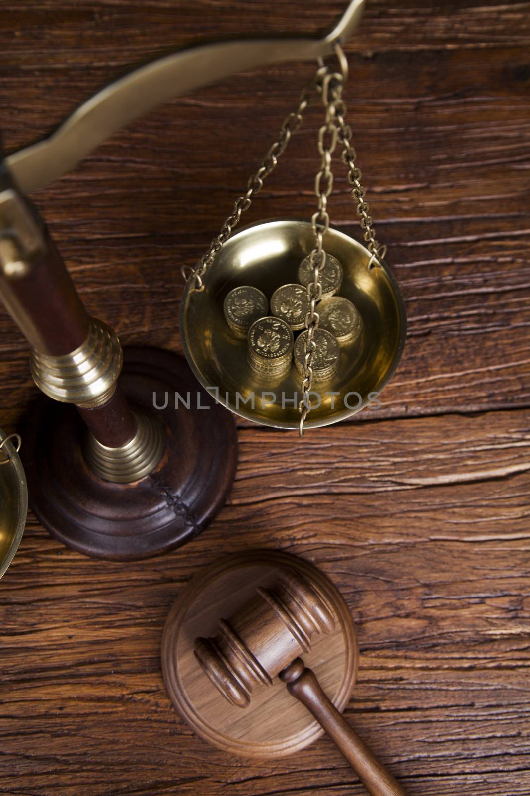 Law theme, mallet of judge, wooden gavel