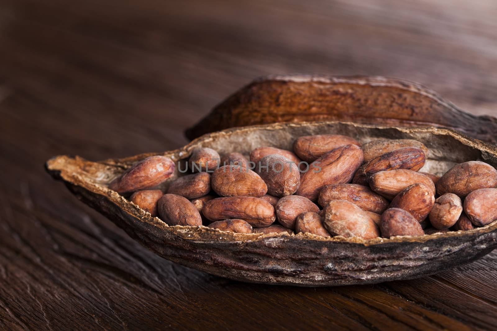 Cocoa pod on wooden background by JanPietruszka