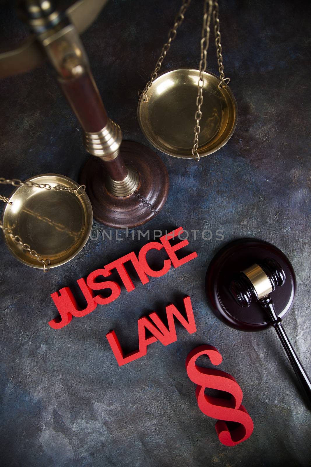 Judges wooden gavel, on wooden table background
