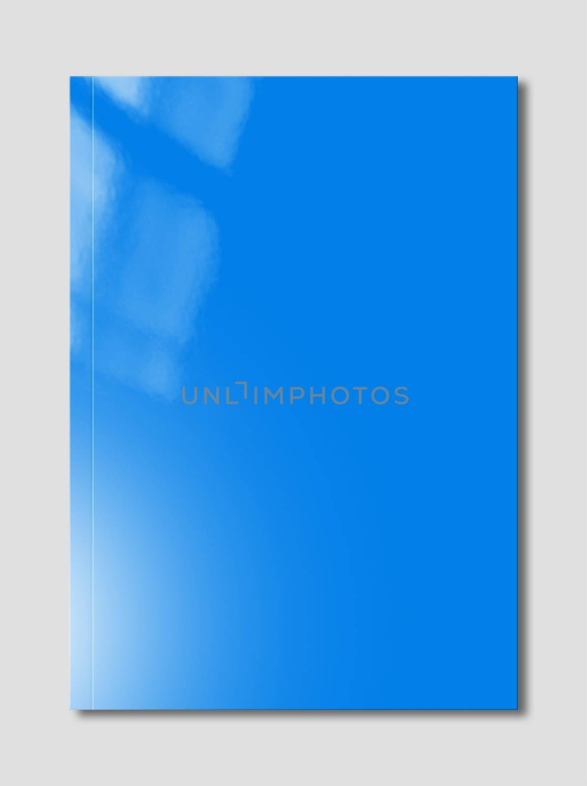 Blue booklet cover isolated on grey background, mockup template